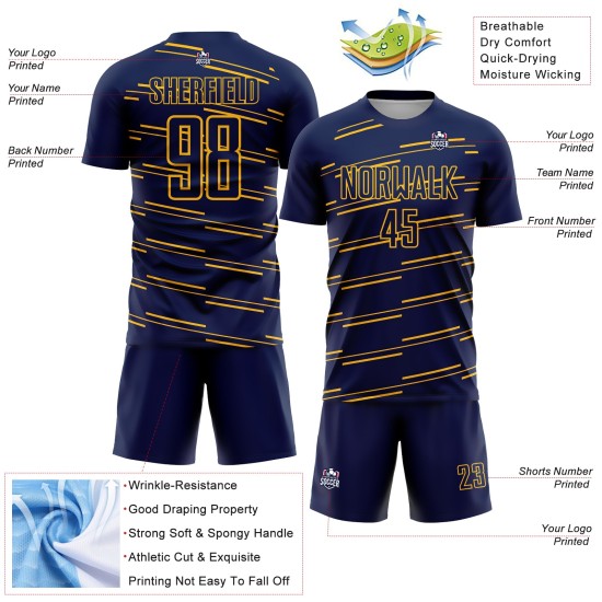 Linien Gelb Sublimation Uniform Jersey Navy Custom Fußball Linien Gelb Sublimation Uniform Jersey Navy Custom Fußball