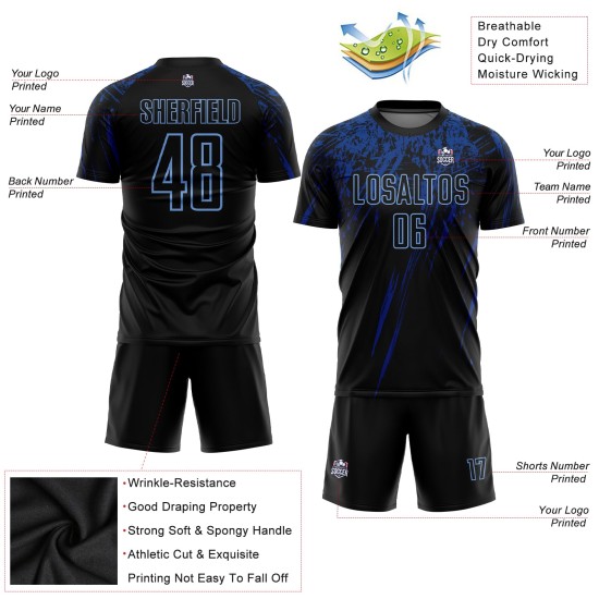 Blue-Royal Fußball Custom Jersey Sublimation Uniform Hellschwarz Blue-Royal Fußball Custom Jersey Sublimation Uniform Hellschwarz