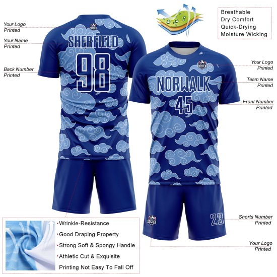 Uniform Custom Pattern Royal Sublimation Cloud Soccer Weiß Trikot Uniform Custom Pattern Royal Sublimation Cloud Soccer Weiß Trikot