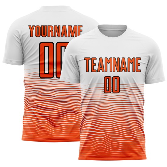 Jersey Sublimation Uniform Weiß Custom Line Gradient Orange-Schwarz Fußball Jersey Sublimation Uniform Weiß Custom Line Gradient Orange-Schwarz Fußball
