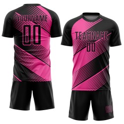 Benutzerdefinierte schwarze Linie Trikot rosa Sublimation Uniform Fußball